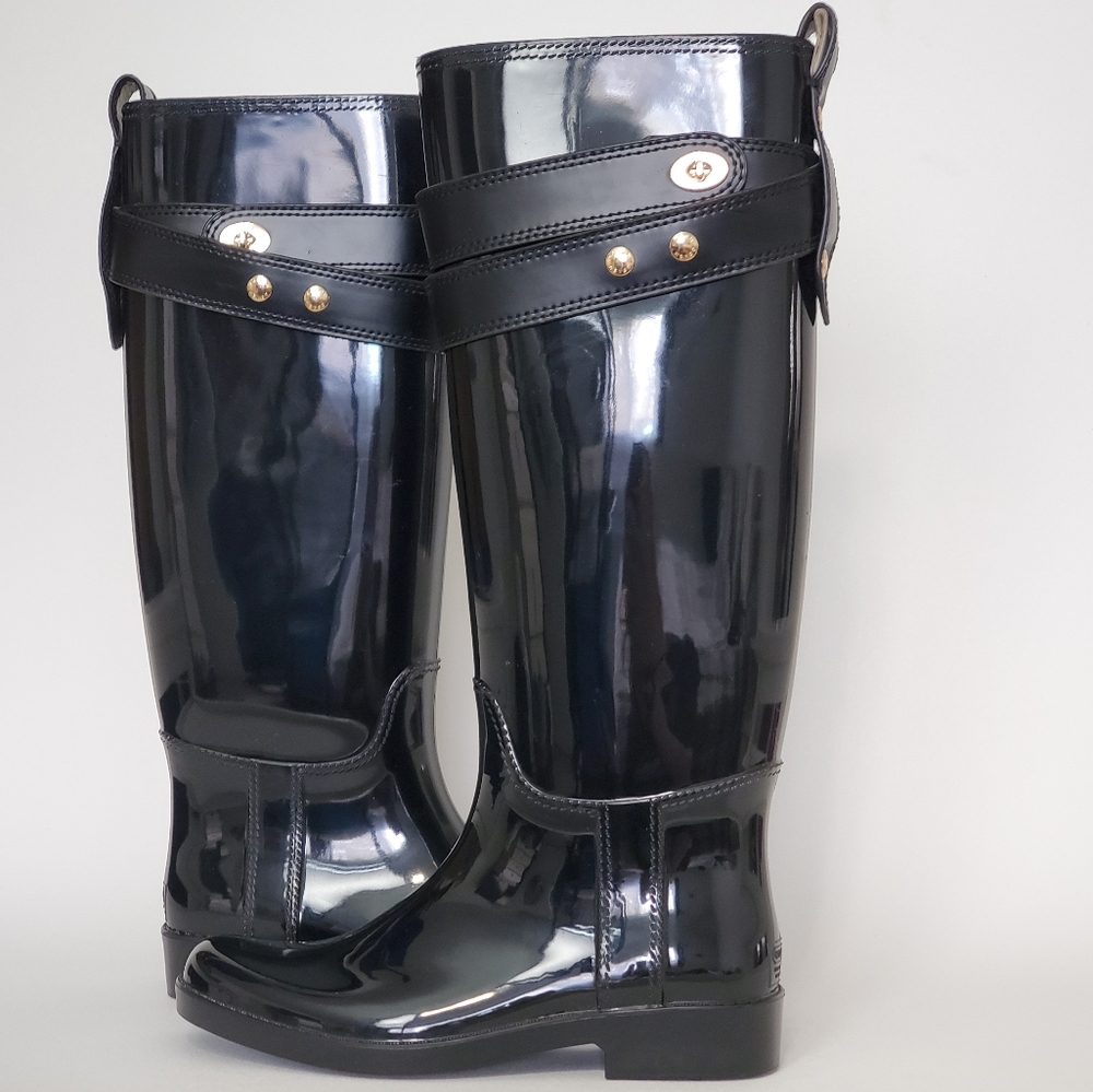 Coach Talia Rain Boots glossy water proof black